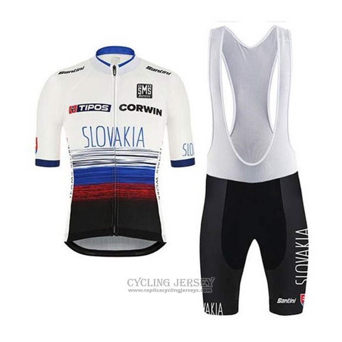 2020 Cycling Jersey Slovakia White Black Blue Short Sleeve And Bib Short